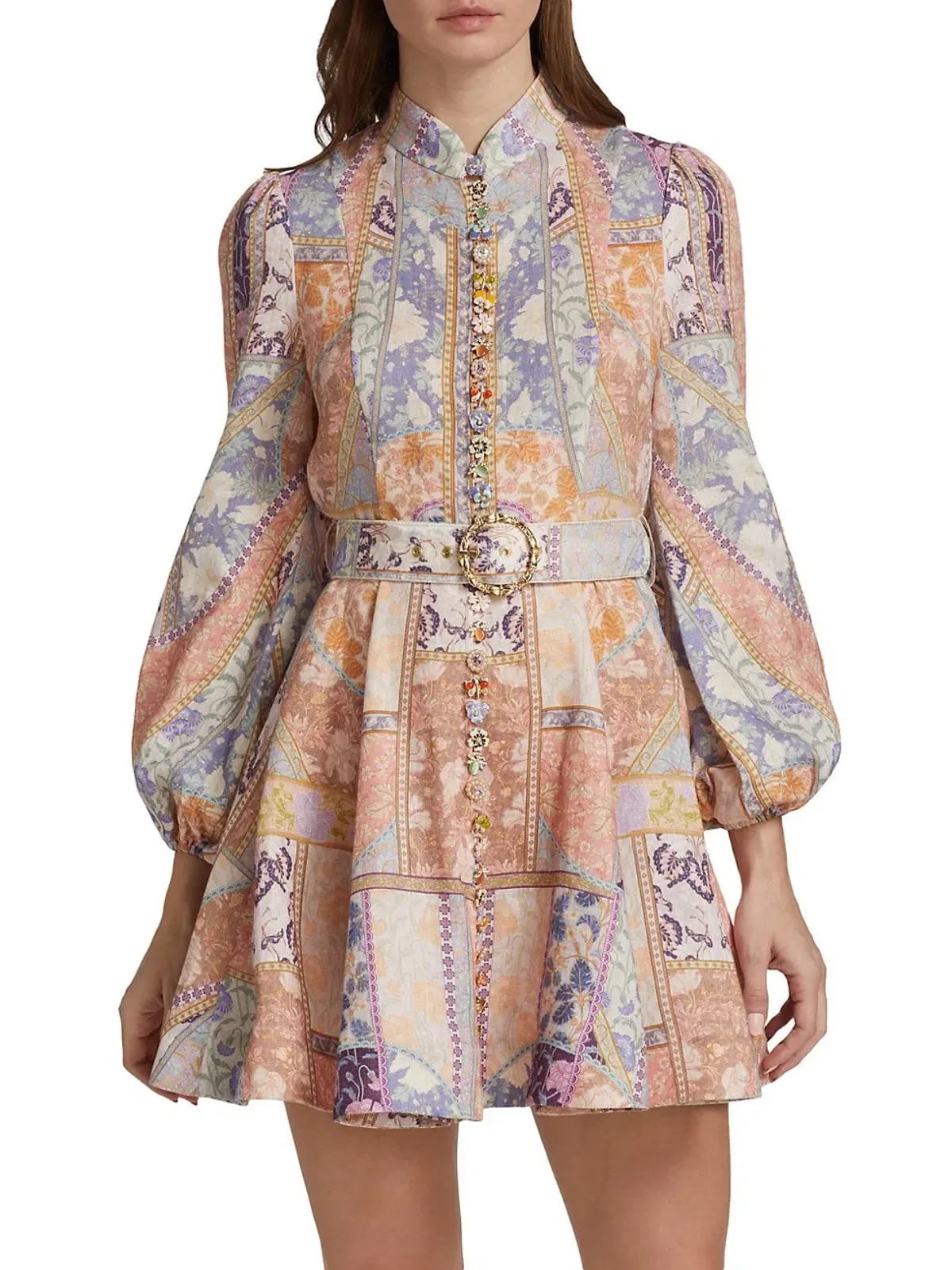 Zimmermann Kaleidoscope Buttoned Mini Dress Multi Swirl Floral Size 1 / Au 10 - Image 6