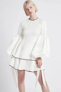 AJE Gracious Tiered Mini Dress Ivory Size 8 for rent on The Volte - image 1