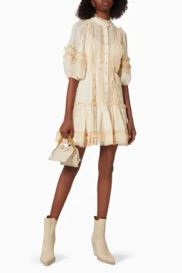 Zimmermann Concert Pintucked Mini Dress Cream Size 0/AU 8 for rent on The Volte - image 1