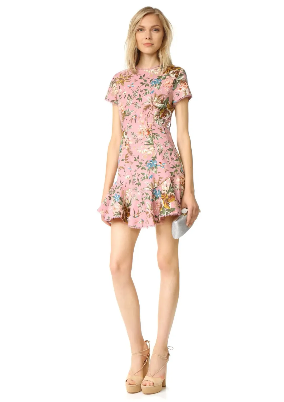 Zimmermann Tropicale Lattice Mini Dress Pink Floral Size 6 for rent on The Volte - main image