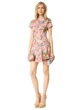 Zimmermann Tropicale Lattice Mini Dress Pink Floral Size 6 for rent on The Volte - image 1