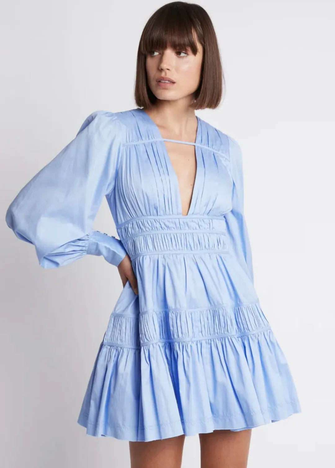 Aje Fallingwater Gathered Mini Dress in Blue Size AU 6 for rent on The Volte - main image