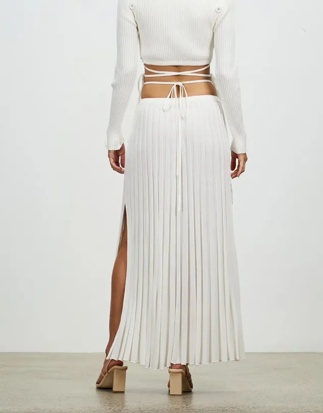 Christopher Esber Pleated Knit Tie Skirt White Size 10 for rent on The Volte - main image