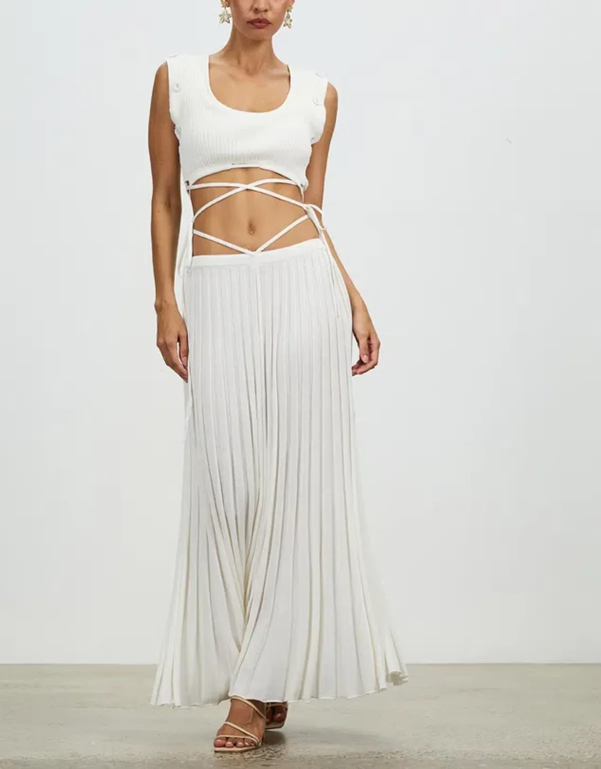 Christopher Esber Pleated Knit Tie Skirt White Size 10 for rent on The Volte - main image