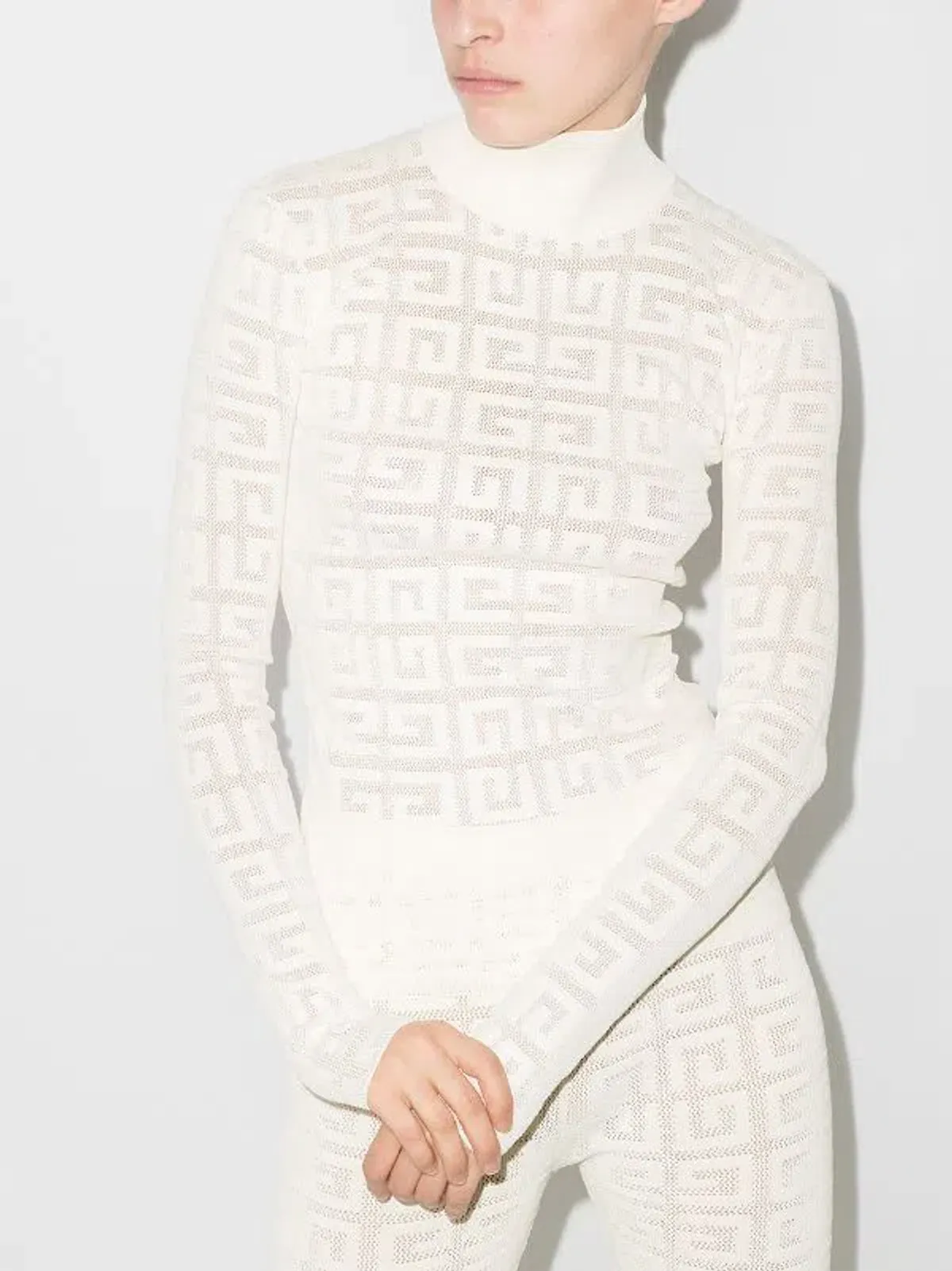Givenchy Long Sleeve Jacquard Knit Top White Size 10 - Image 1