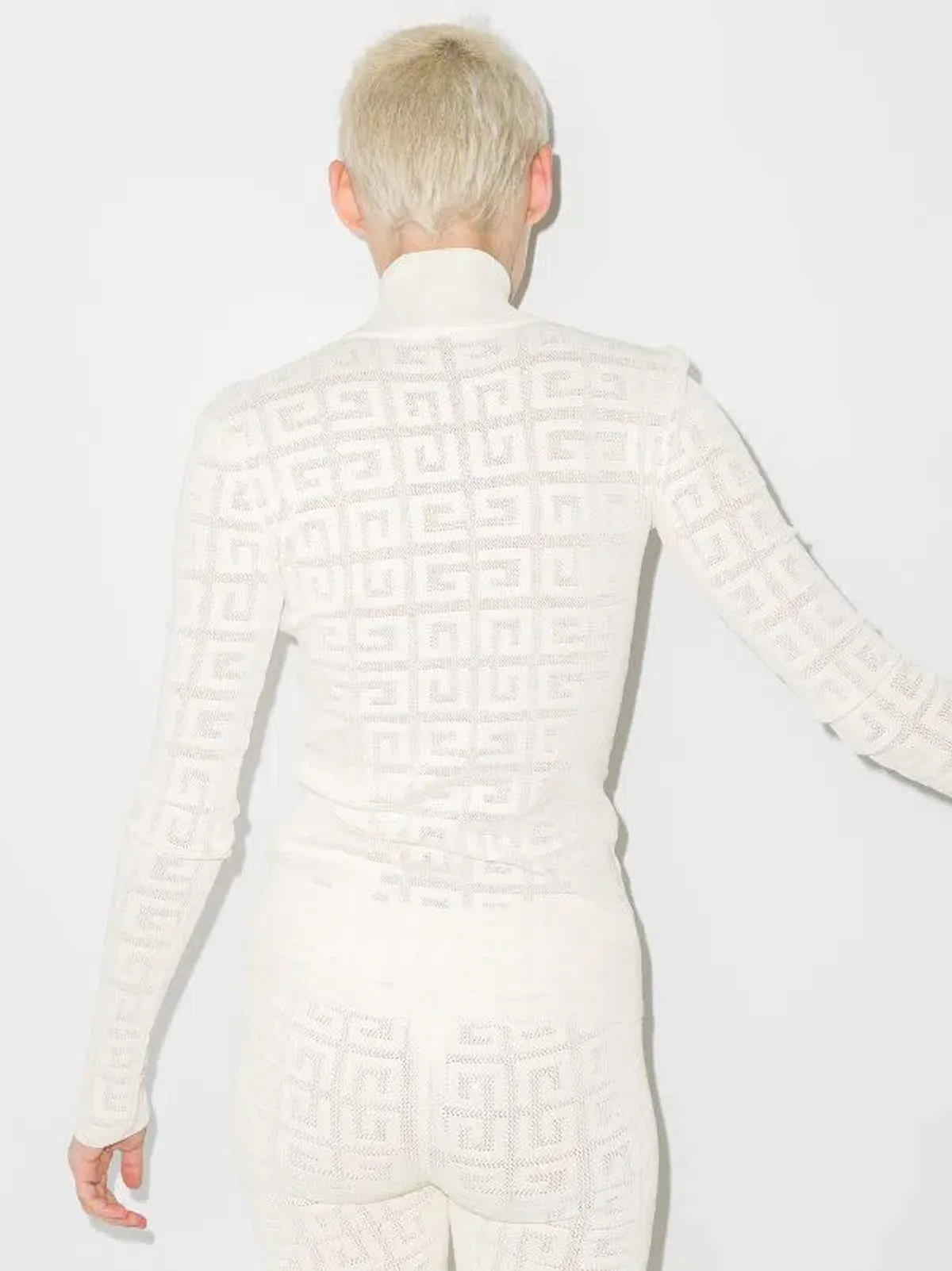 Givenchy Long Sleeve Jacquard Knit Top White Size 10 - Image 3