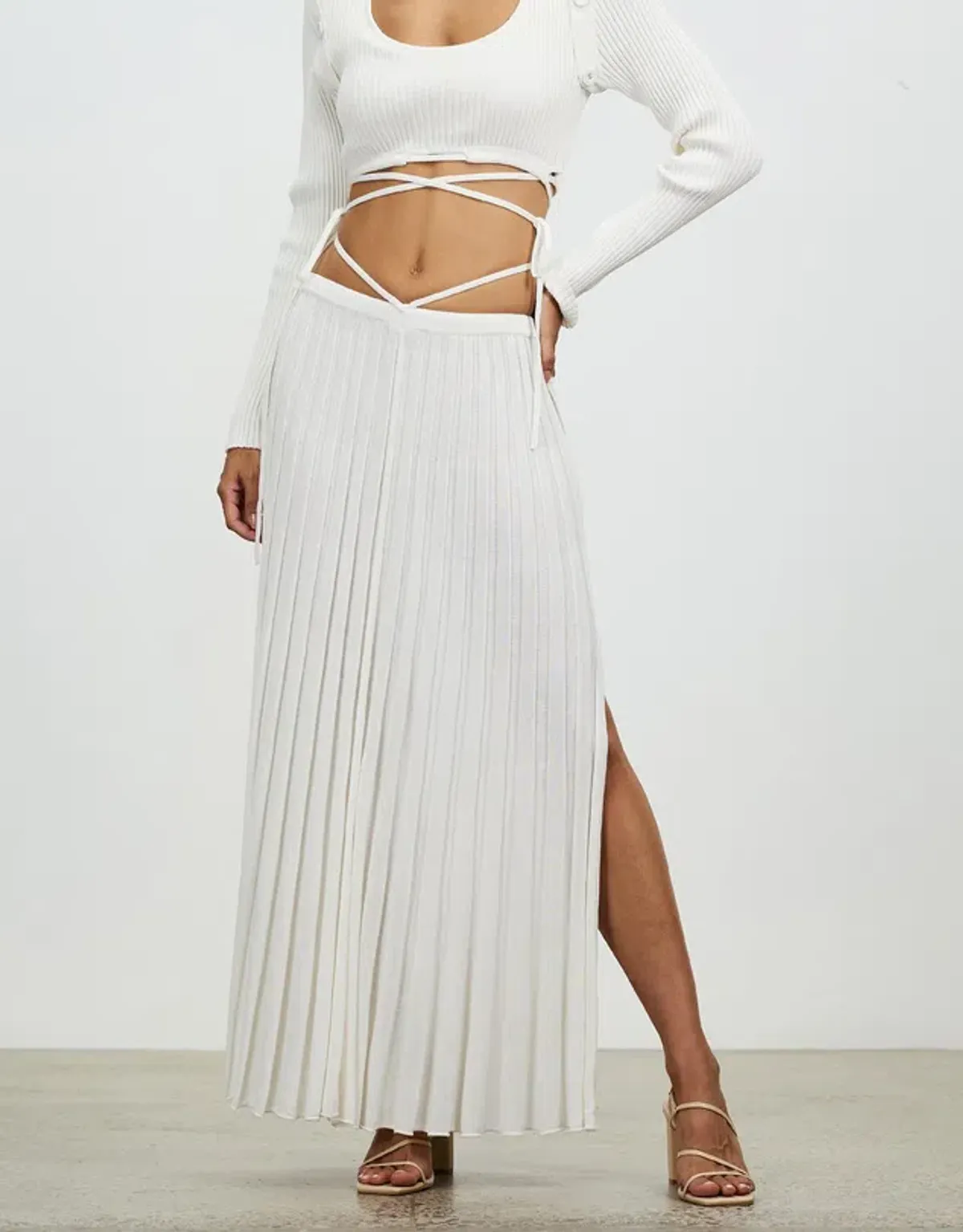 Christopher Esber Pleated Knit Tie Skirt White Size 10 - Image 2