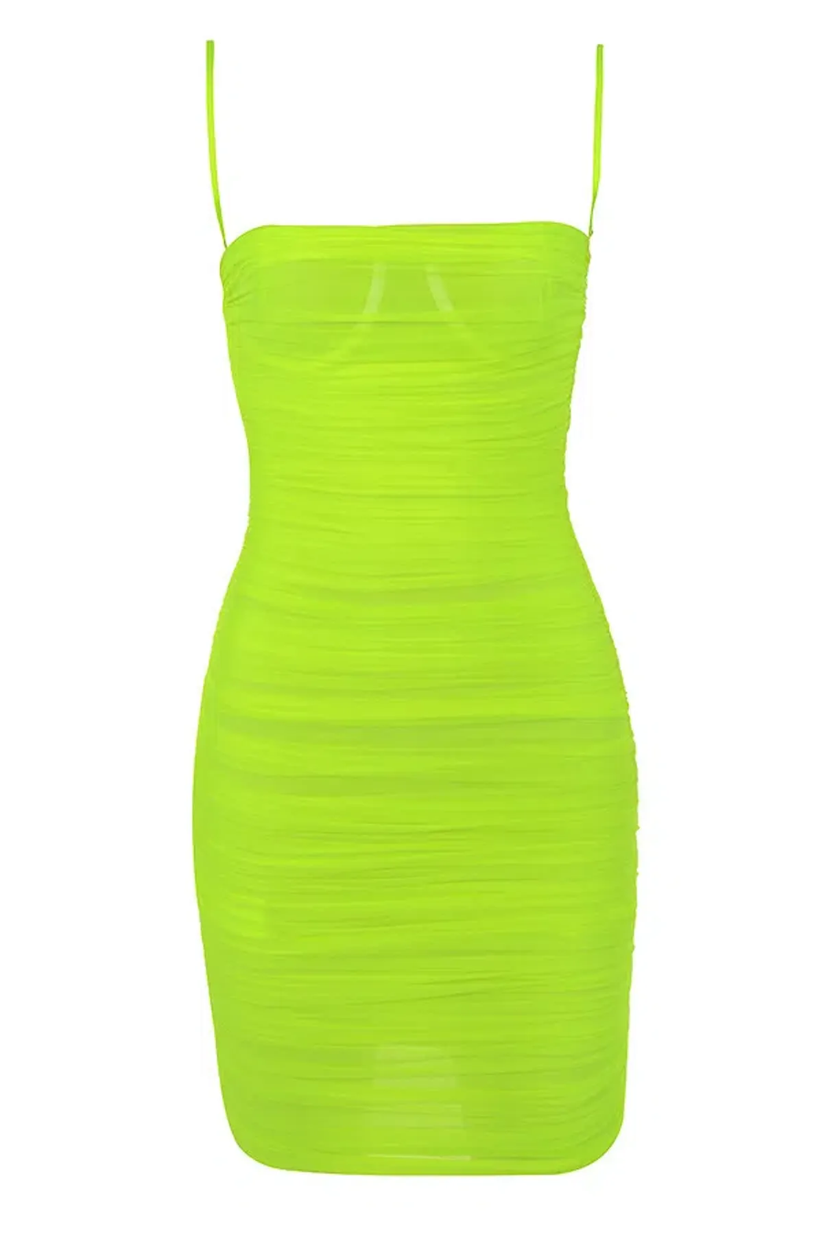House of CB Ella Ruched Organza Mesh Mini Dress Neon Green Size XS / Au 6 - Image 6