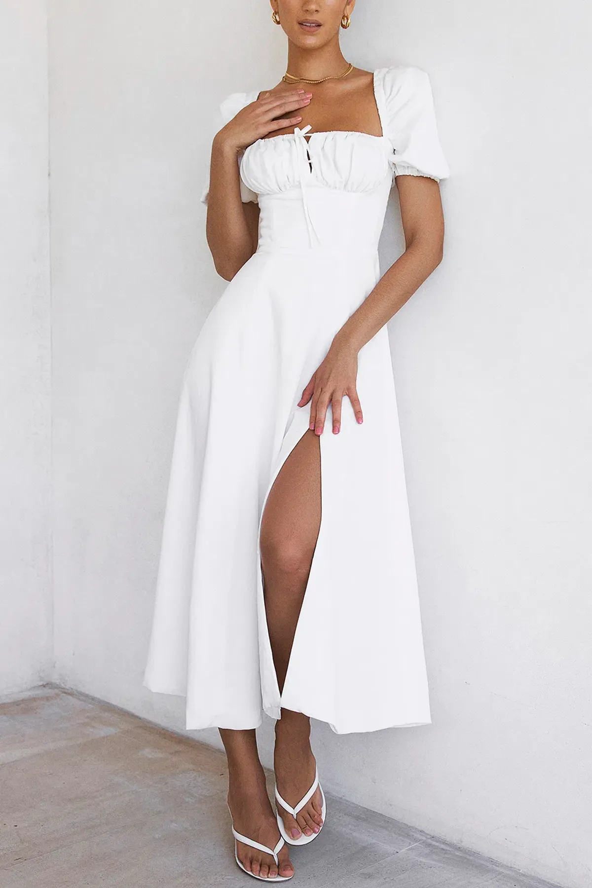 House of CB Tallulah Puff Sleeve Midi Dress White Size S / Au 8 - Image 3