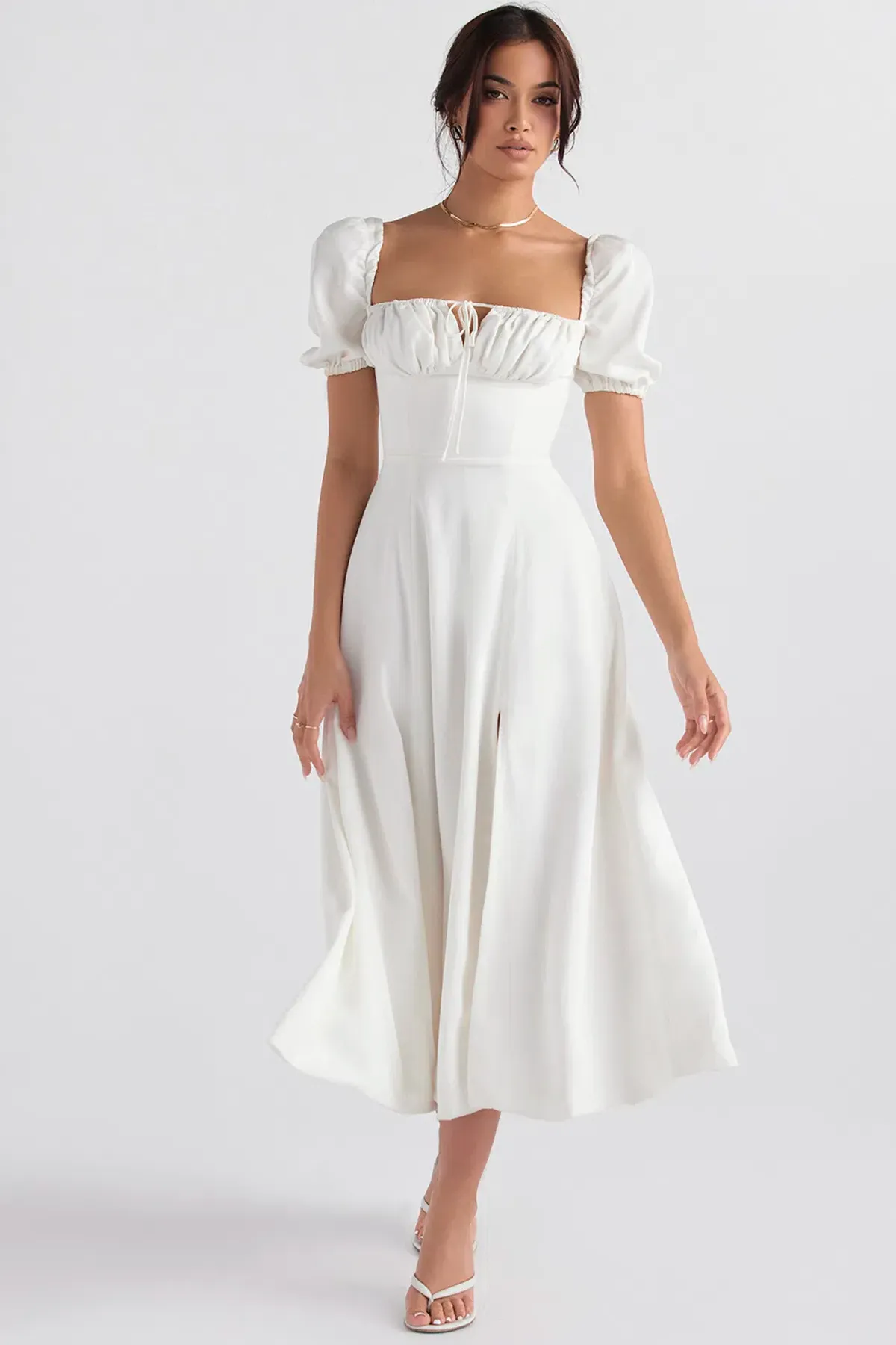 House of CB Tallulah Puff Sleeve Midi Dress White Size S / Au 8 - Image 1