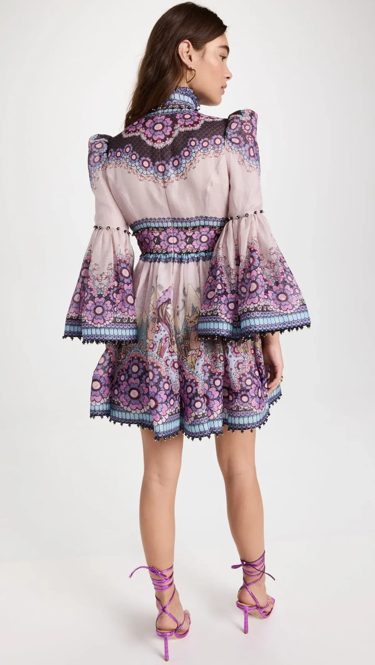 Zimmermann Celestial Bell Sleeve Mini Dress Gemini Zodiac Print Size 1 / Au 10 - Image 4