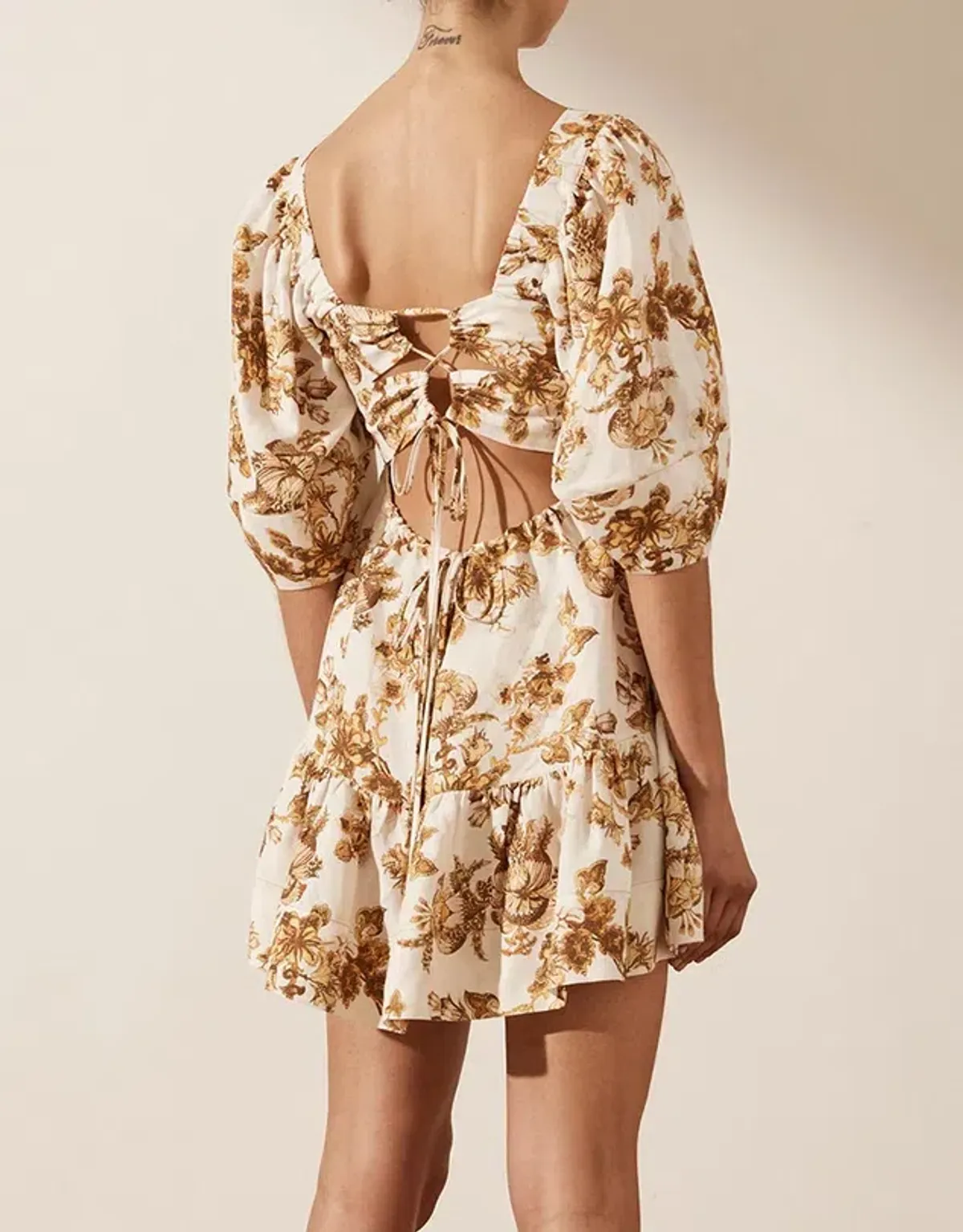 Shona Joy Bella Linen Open Back Mini Dress Print Size 10 - Image 3