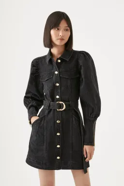Aje Dione Denim Long Sleeve Mini Dress Black Size 8 for rent on The Volte - image 2