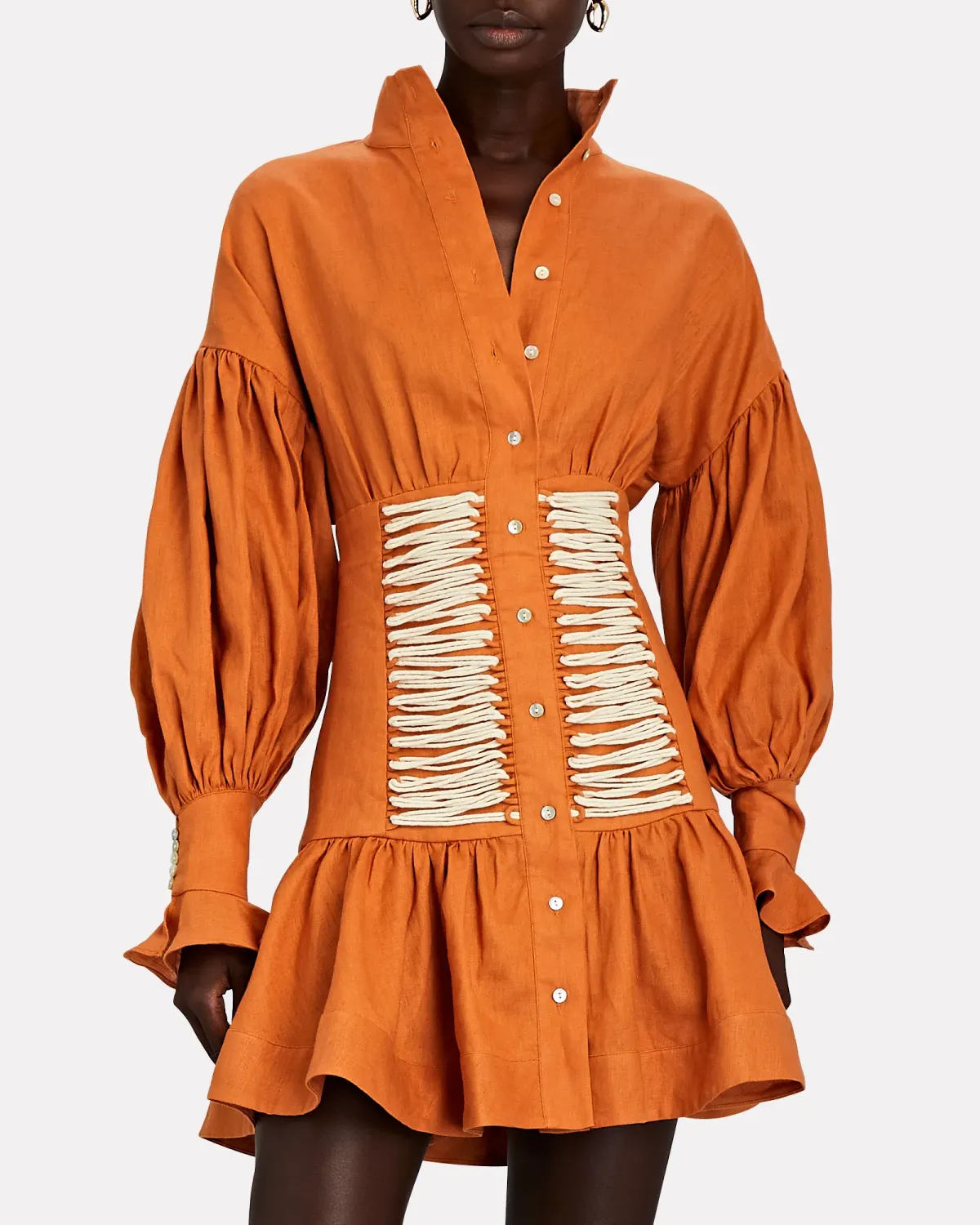 Alemais Holly Linen Lace-Front Mini Dress Orange Size 8 - Image 2