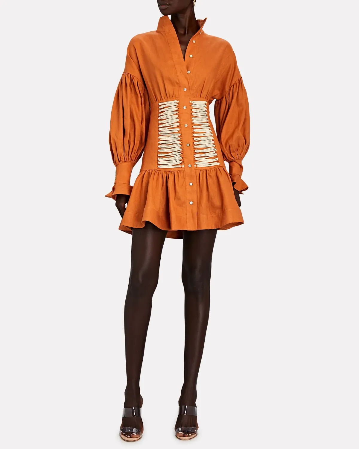 Alemais Holly Linen Lace-Front Mini Dress Orange Size 8 for rent on The Volte - main image
