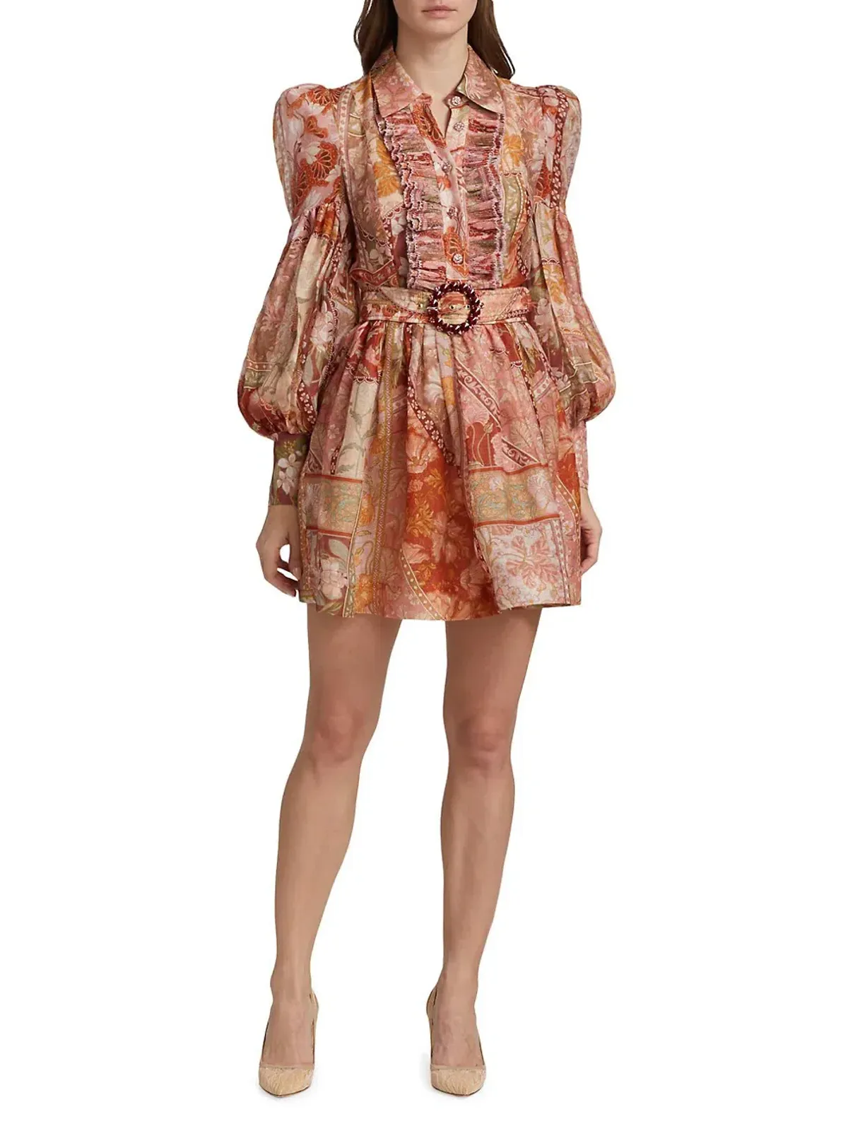 Zimmermann Kaleidoscope Tuxedo Frill Mini Dress Red Swirl Floral Size 0/Au 8 for rent on The Volte - main image
