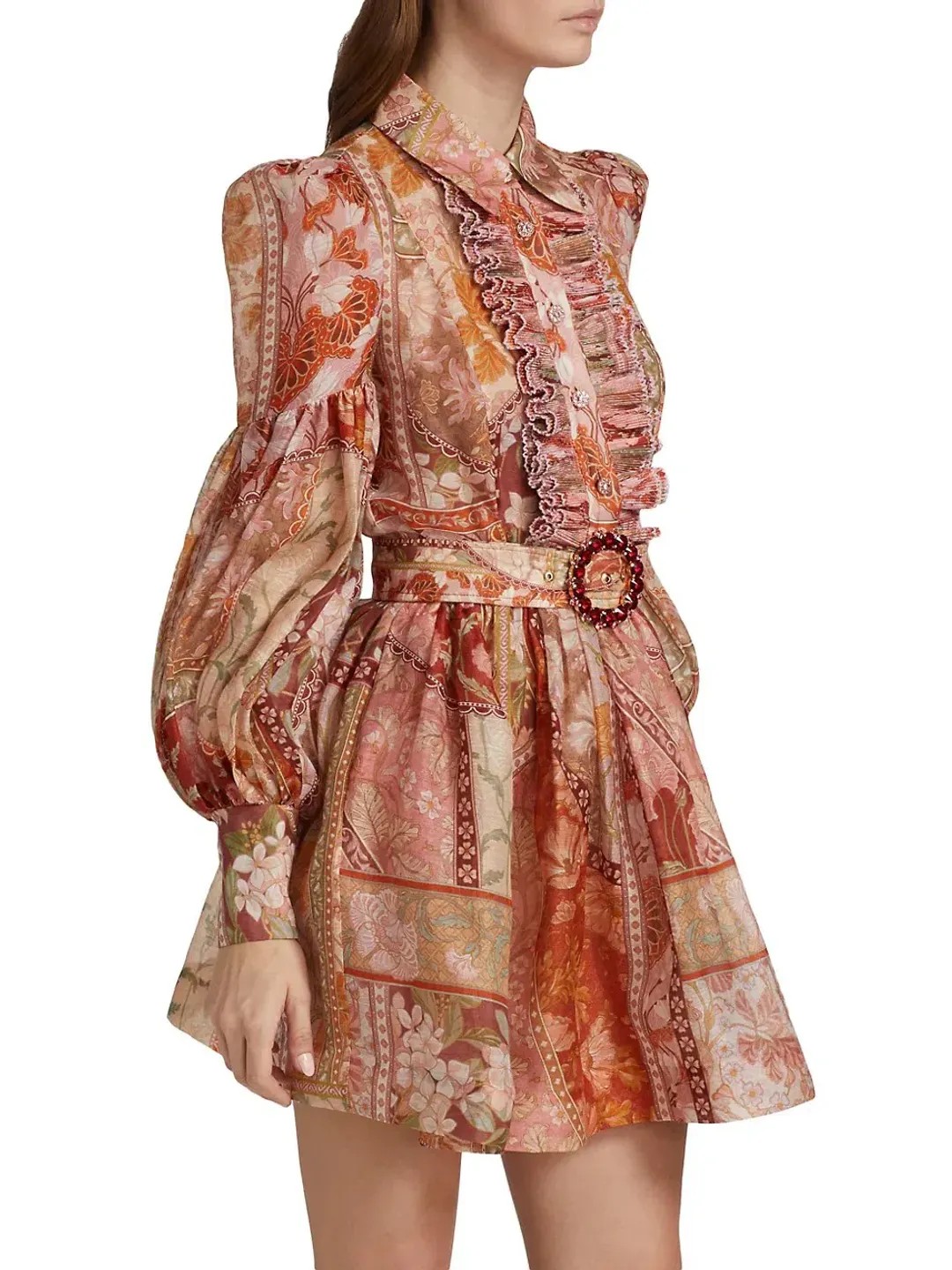 Zimmermann Kaleidoscope Tuxedo Frill Mini Dress Red Swirl Floral Size 0/Au 8 for rent on The Volte - main image