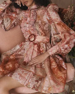 Zimmermann Kaleidoscope Tuxedo Frill Mini Dress Red Swirl Floral Size 0/Au 8 for rent on The Volte - image 5
