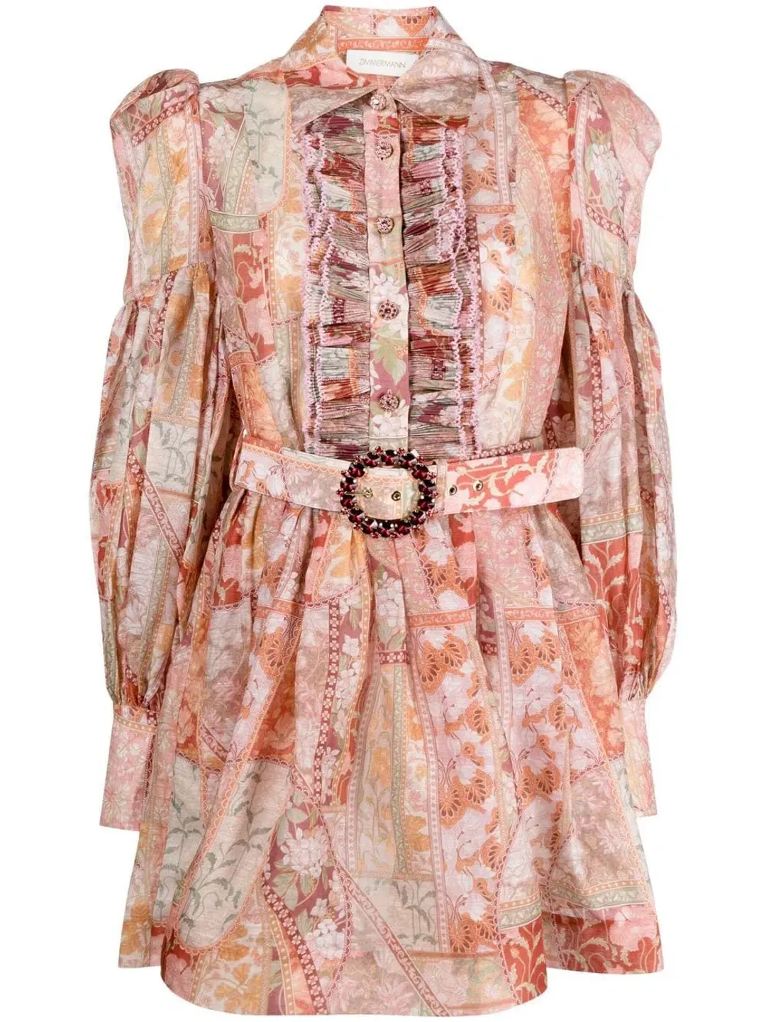 Zimmermann Kaleidoscope Tuxedo Frill Mini Dress Red Swirl Floral Size 0/Au 8 for rent on The Volte - main image