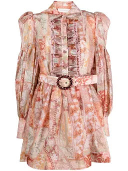 Zimmermann Kaleidoscope Tuxedo Frill Mini Dress Red Swirl Floral Size 0/Au 8 for rent on The Volte - image 6