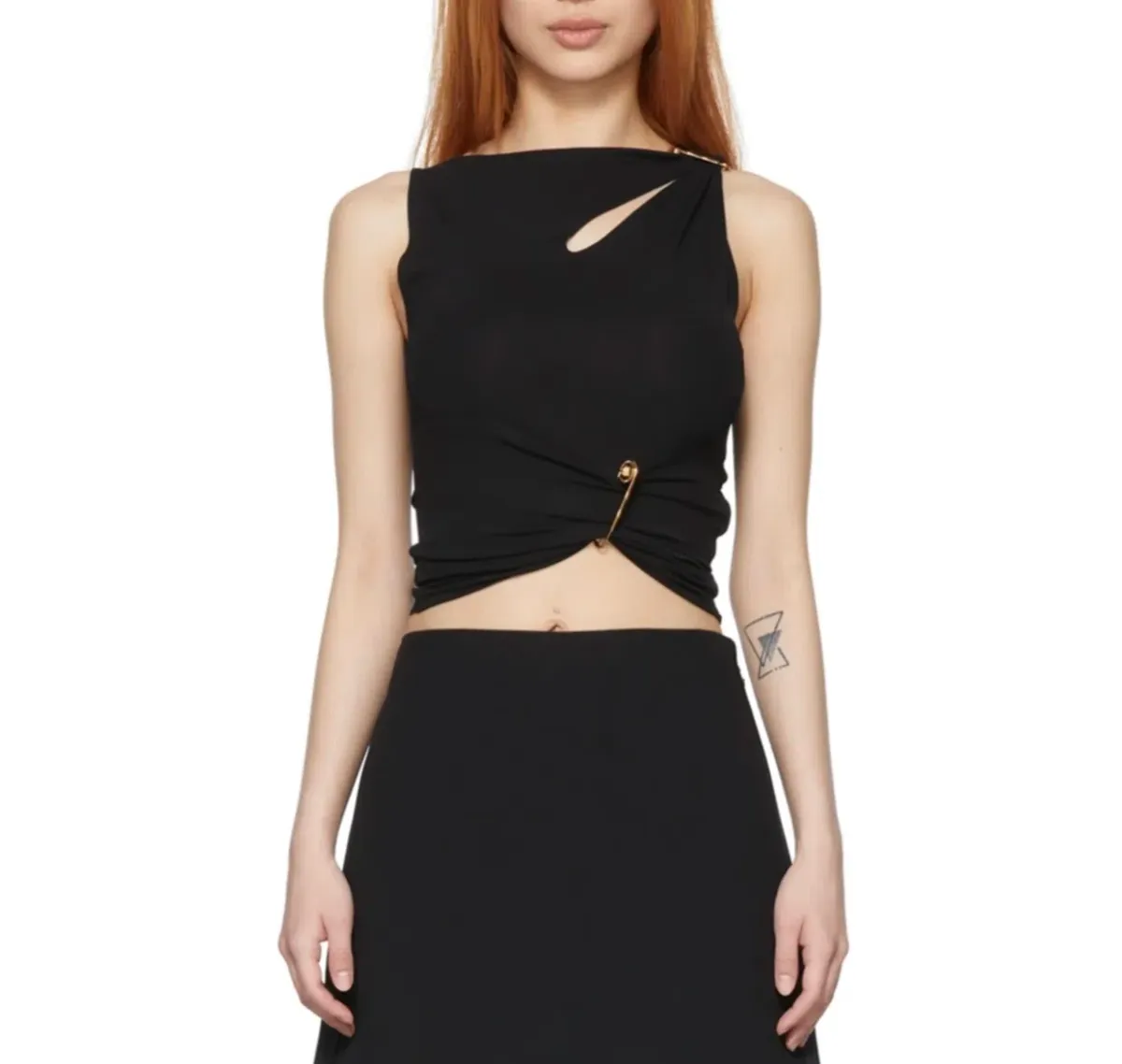 Versace Synthetic Safety Pin Tank Top Black Size 6 for rent on The Volte - main image