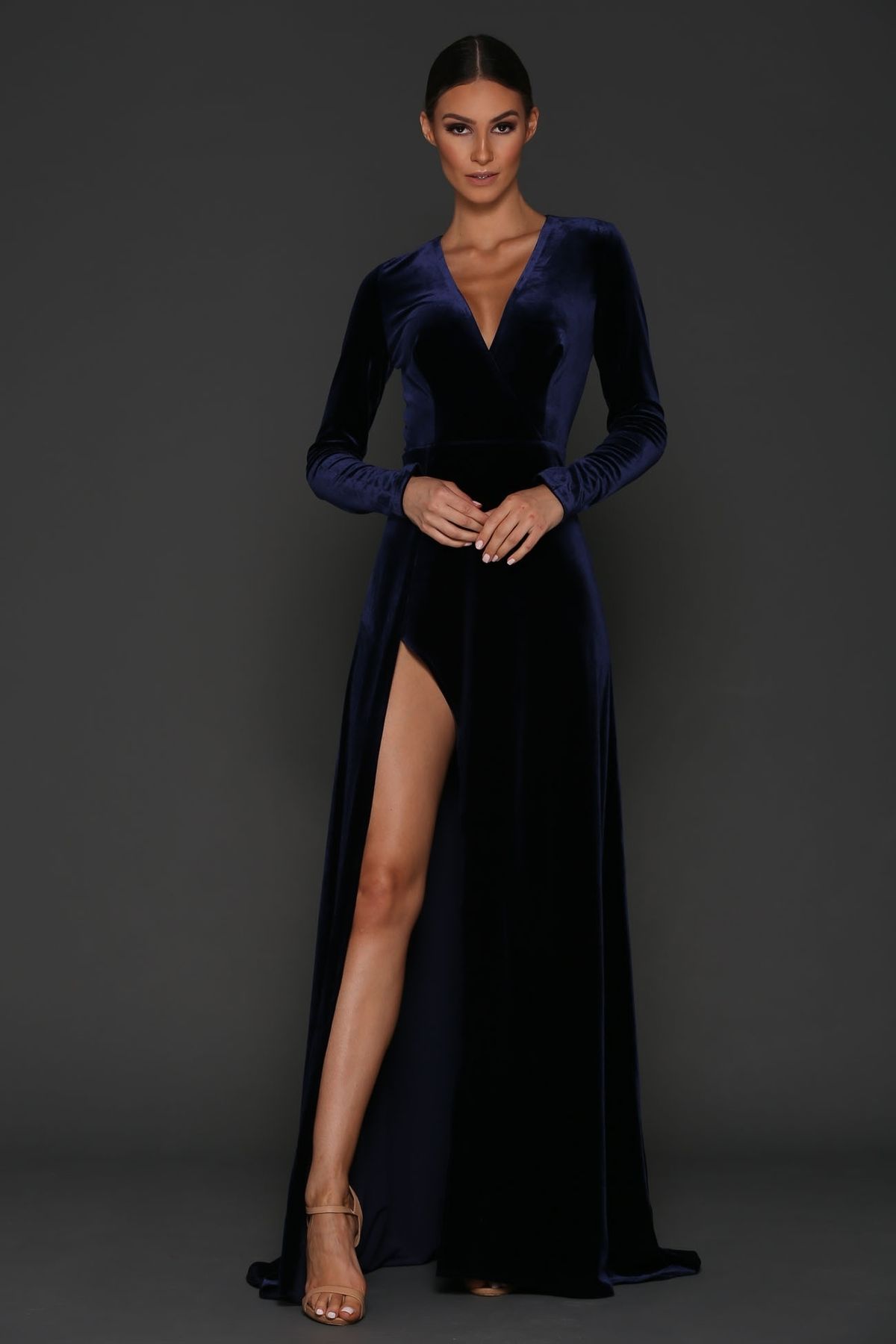 Elle Zeitoune Fontaine Velvet Dress Navy Size 8 - Image 2