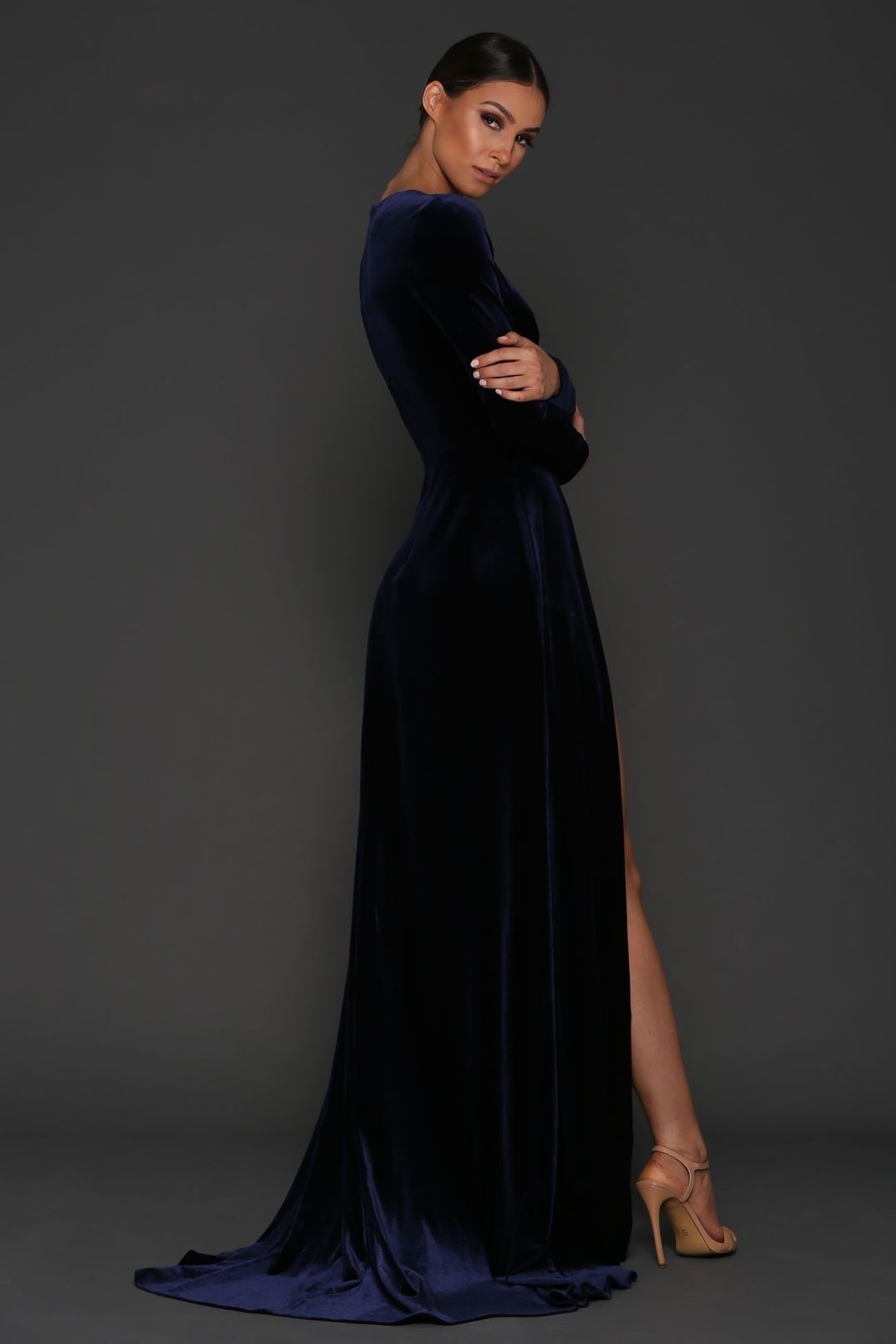 Elle Zeitoune Fontaine Gown Blue Velvet Size 14 for rent on The Volte - main image