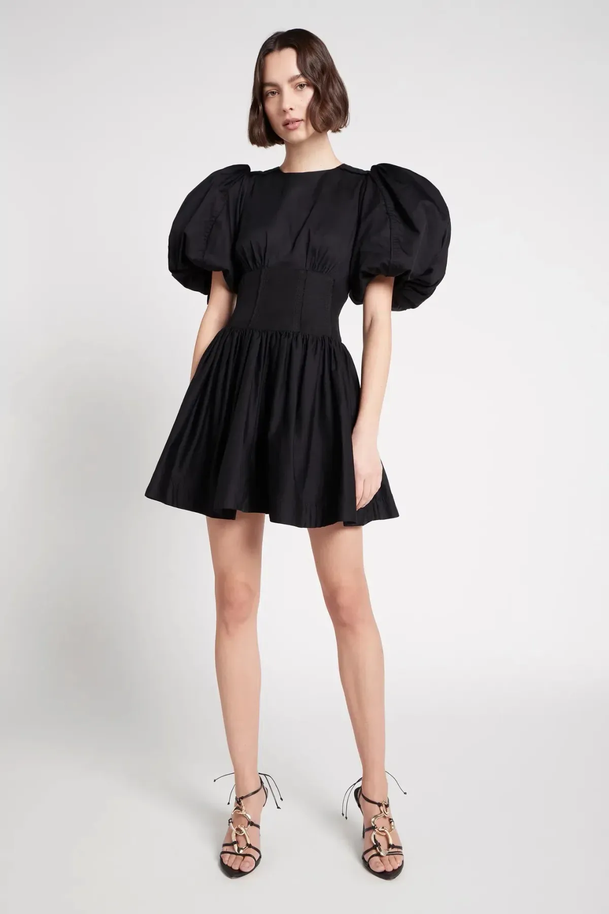 Aje Gianna Puff Sleeve Mini Dress Black Size 12 for rent on The Volte - main image