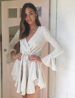 SHONA JOY AIMEE FRILL CUFF DRAWSTRING MINI DRESS White size 10 for rent on The Volte - image 2