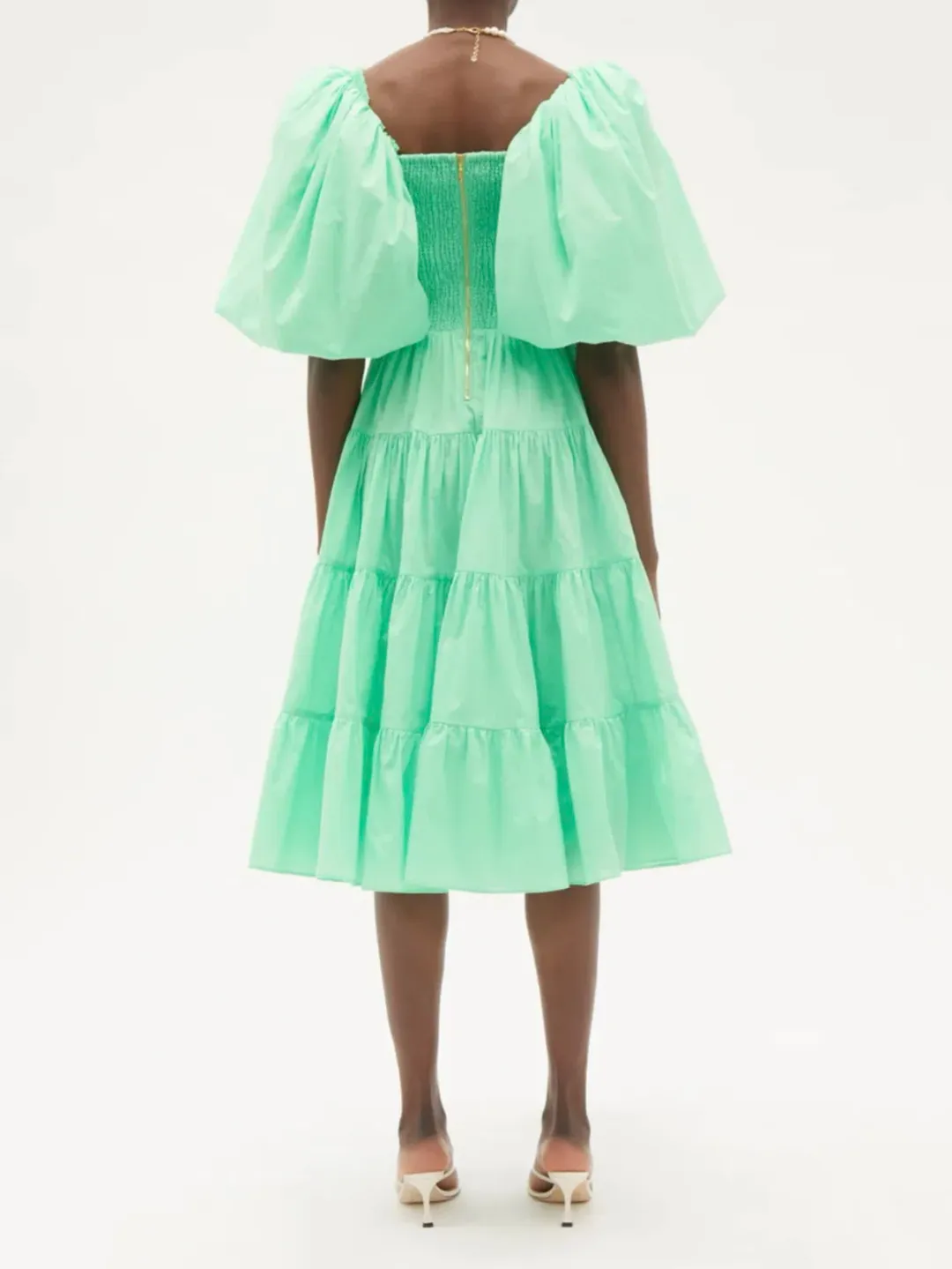 Aje Cherished Puff Sleeve Midi Dress Mint Green Size 8 for rent on The Volte - main image