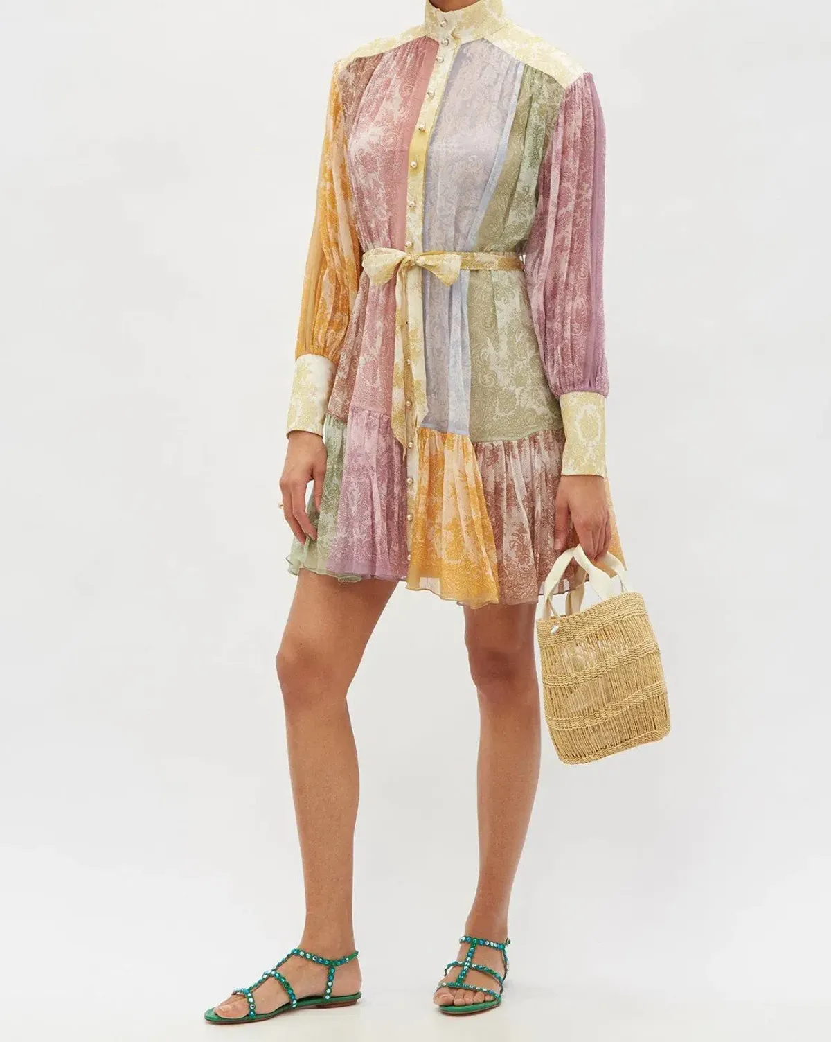 Zimmermann Dancer Lantern Mini Dress Spliced Lace Print Size 1 / Au 10 for rent on The Volte - main image