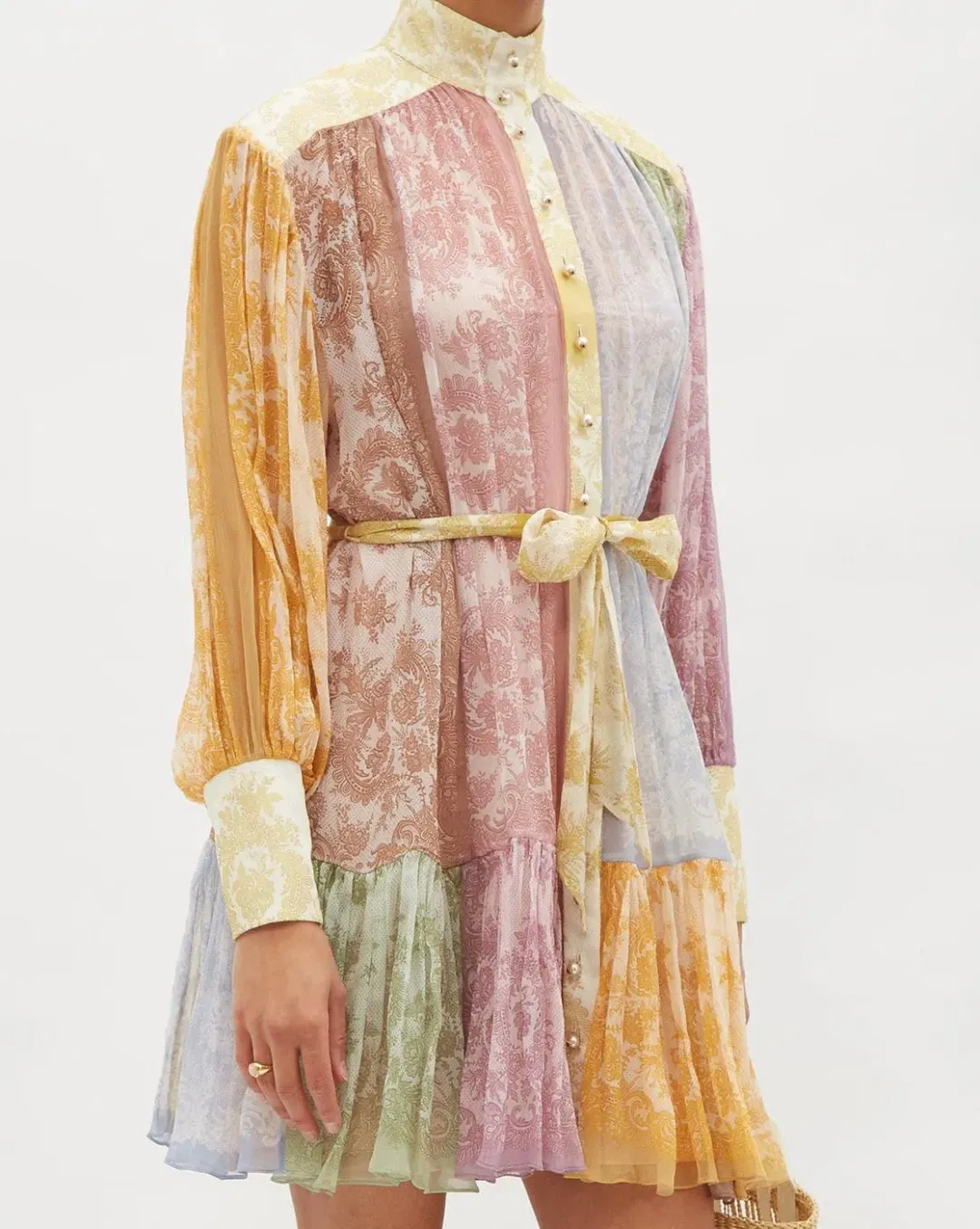 Zimmermann Dancer Lantern Mini Dress Spliced Lace Print Size 1 / Au 10 for rent on The Volte - main image