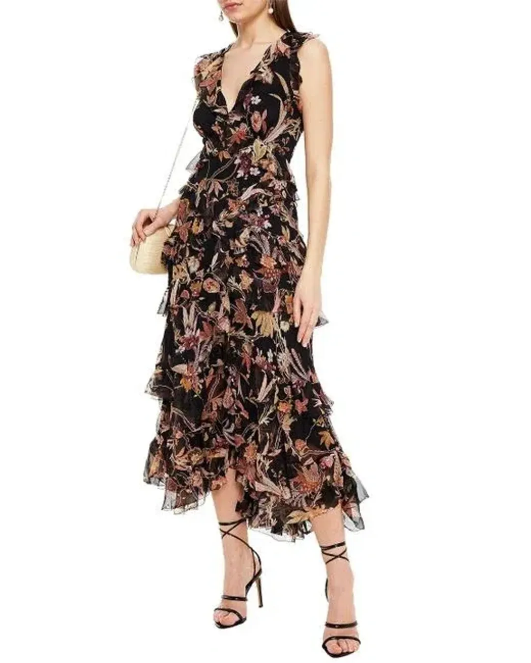 Zimmermann Wavelength Ruffled Silk Georgette Midi Dress Floral Print Size 0 / Au 8 for rent on The Volte - main image