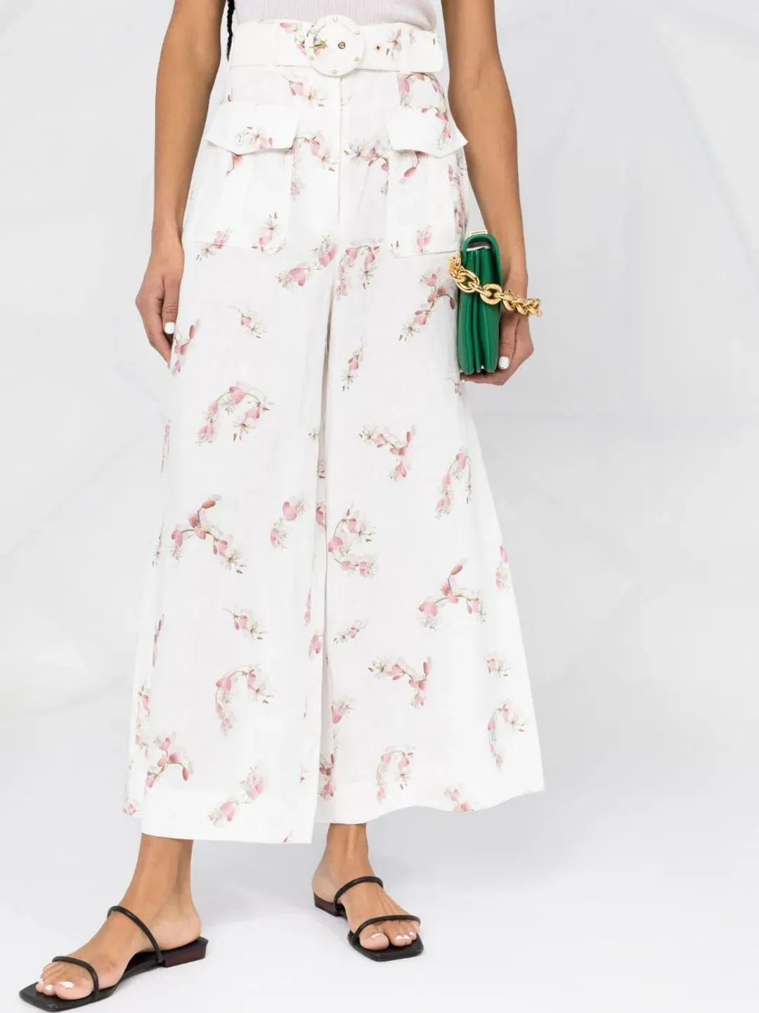 Zimmermann Dancer Wide Leg Belted Trousers White Floral Size 0 / Au 8 for rent on The Volte - main image