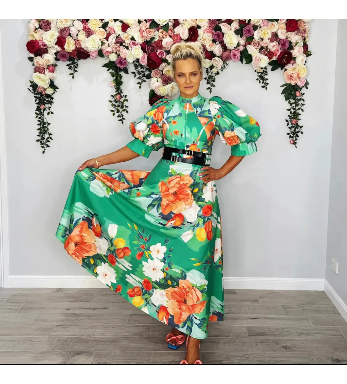 Leo Lin Florescence Midi Dress Green Floral Size 10 for rent on The Volte - main image