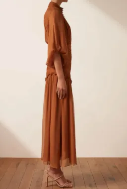 Shona Joy Noemi Button Up Ruched Midi Dress in Siena Brown Size 16 for rent on The Volte - image 4