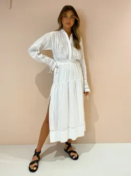 Shona Joy Adriana Linen Long Sleeve Midi Dress in Rice White Size 10 for rent on The Volte - image 1