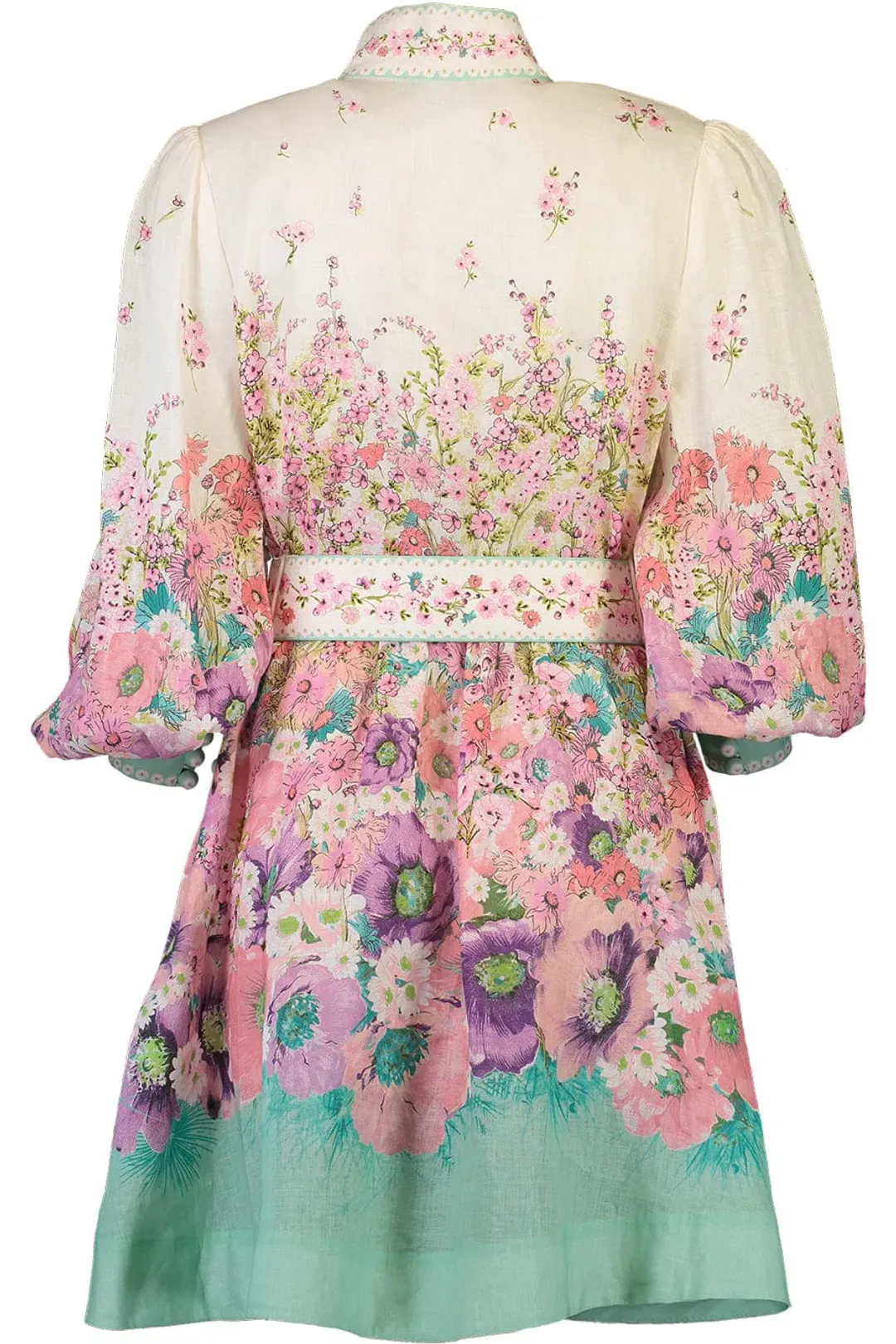 Zimmermann Jude Buttoned Mini Dress Aqua Gradient Floral Size 0P / Au 6 for rent on The Volte - main image