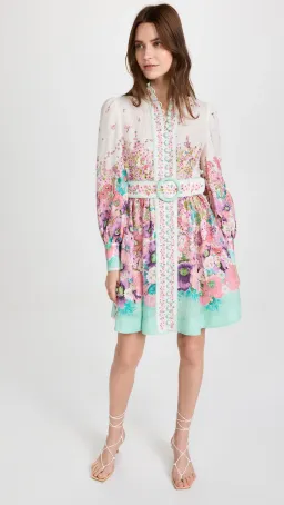 Zimmermann Jude Buttoned Mini Dress Aqua Gradient Floral Size 0P / Au 6 for rent on The Volte - image 1