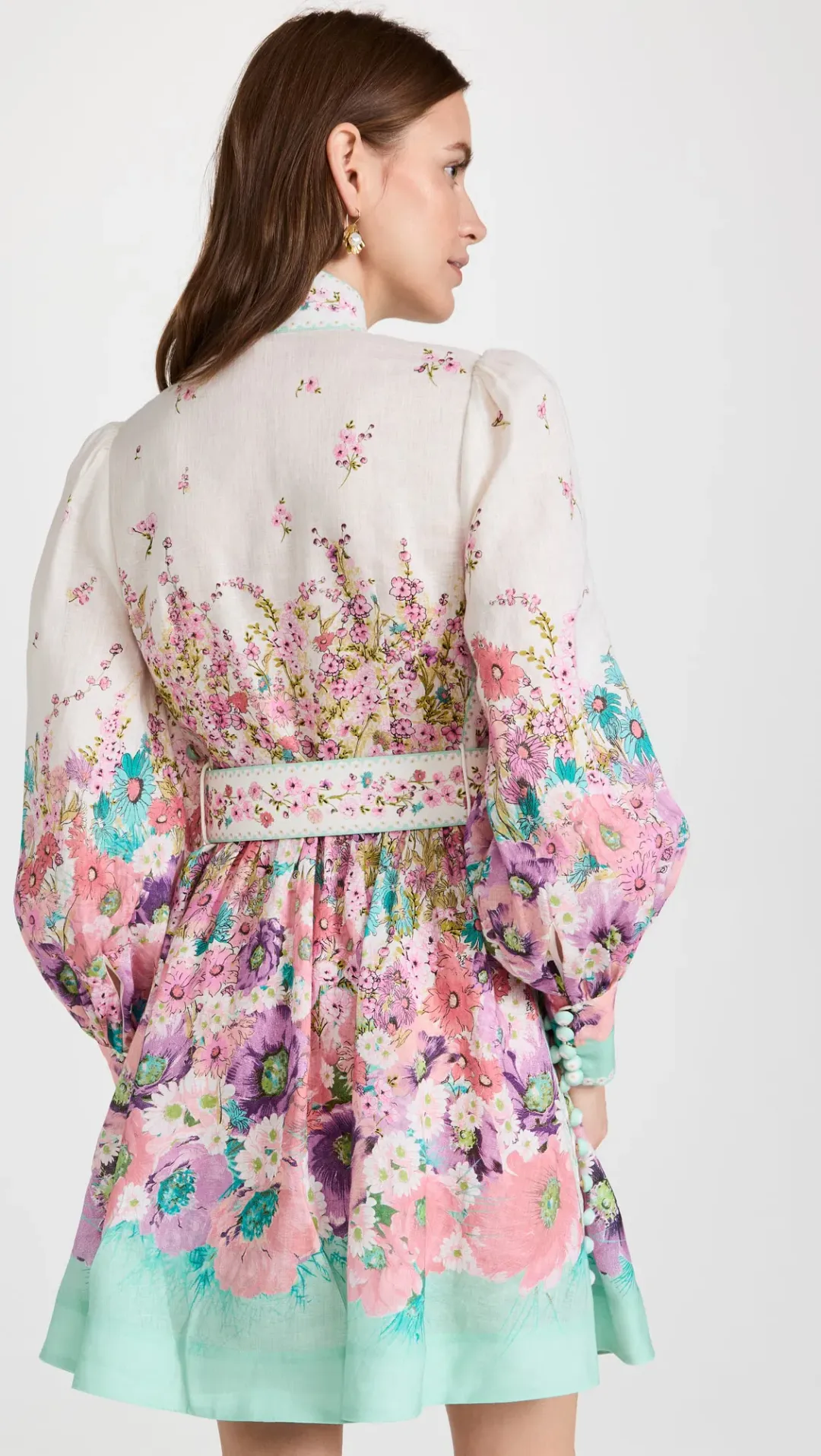 Zimmermann Jude Buttoned Mini Dress Aqua Gradient Floral Size 0P / Au 6 for rent on The Volte - main image
