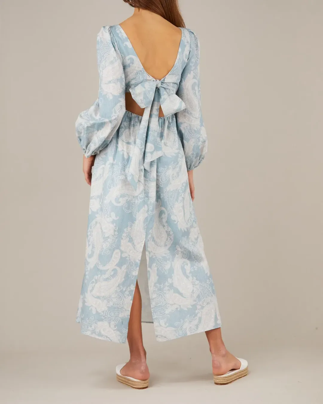Amelius Bohemia Linen Maxi Dress Blue Size 8 / S for rent on The Volte - main image
