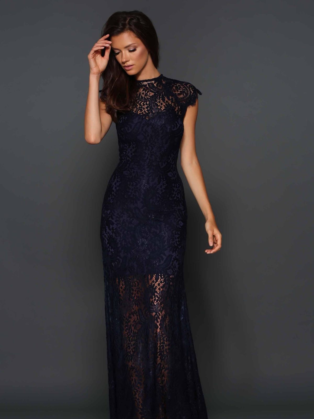 Elle Zeitoune Demi Lace Gown Navy Size 12 for rent on The Volte - main image