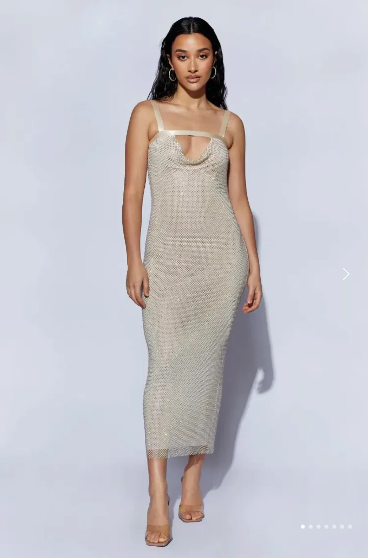 Meshki Mehry Diamante Mesh Cowl Dress Cream Size M-L / Au 10-12 - Image 1