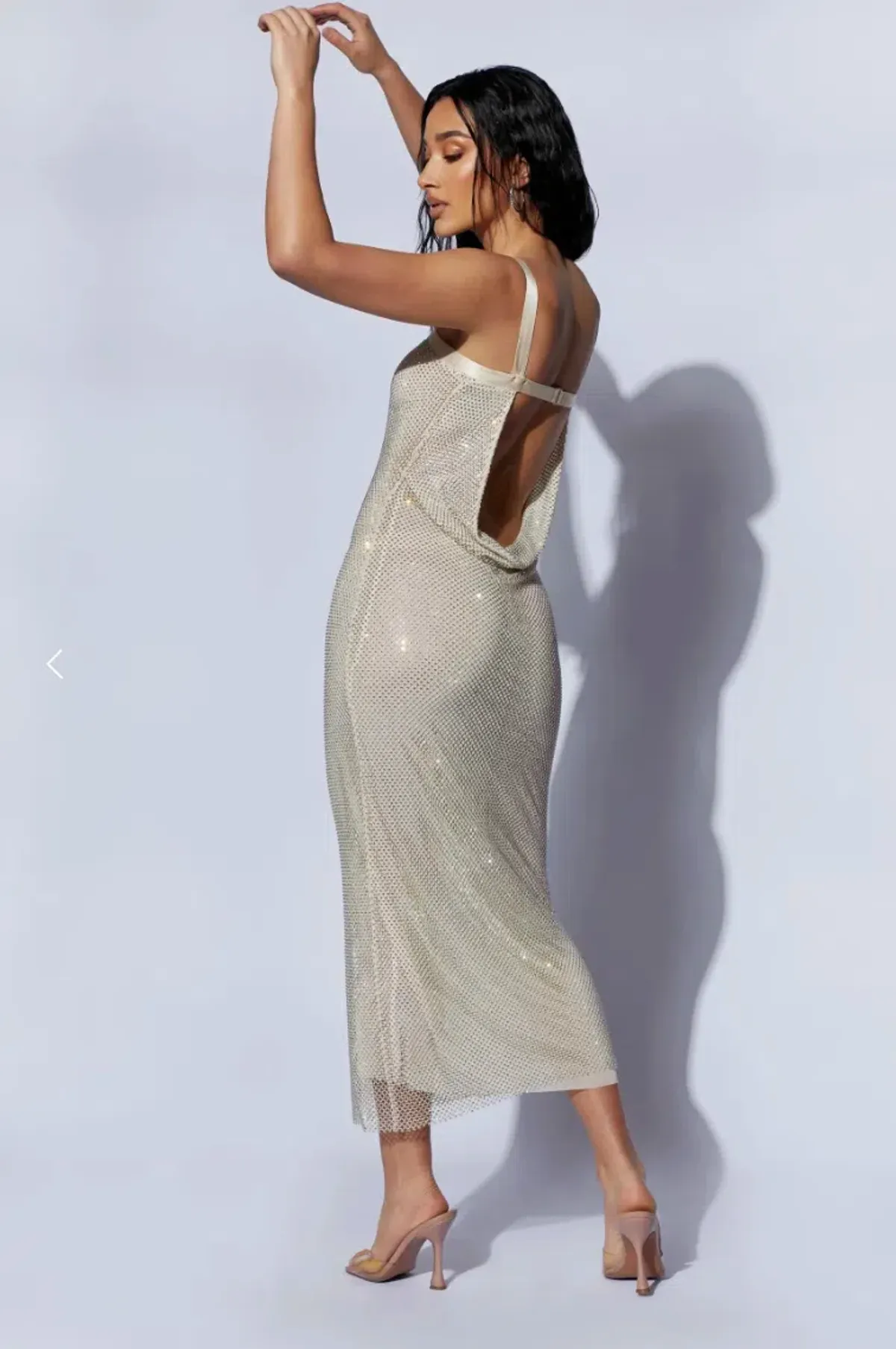 Meshki Mehry Diamante Mesh Cowl Dress Cream Size M-L / Au 10-12 - Image 3