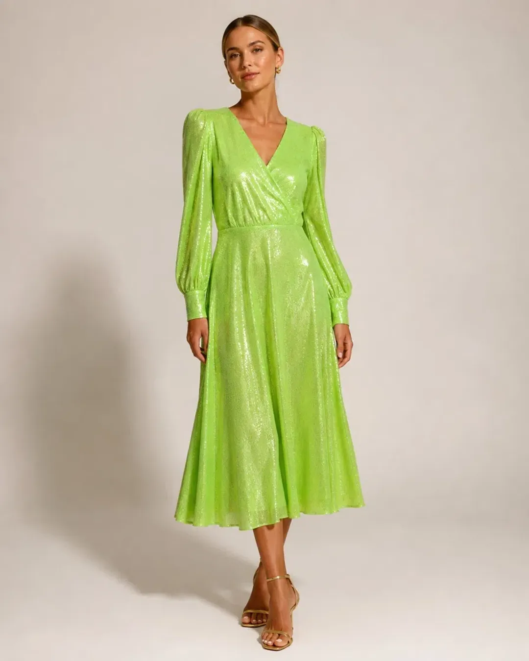 Olivia Rubin Danni Sequin Midi Dress Lime Green Size 10 for rent on The Volte - main image