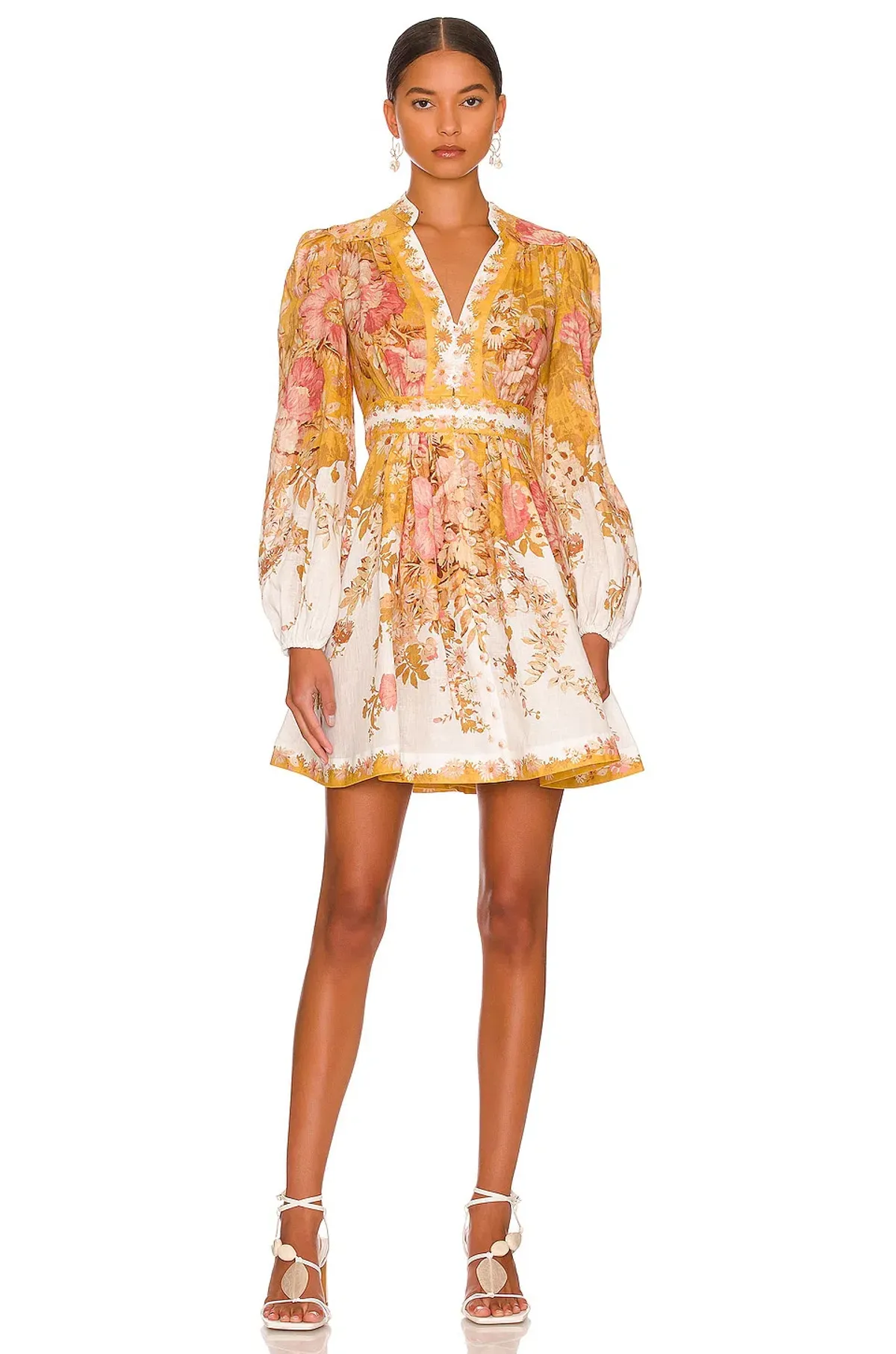 Zimmermann Pattie Plunge Mini Dress in Mustard Floral Size 3/Au 14 for rent on The Volte - main image