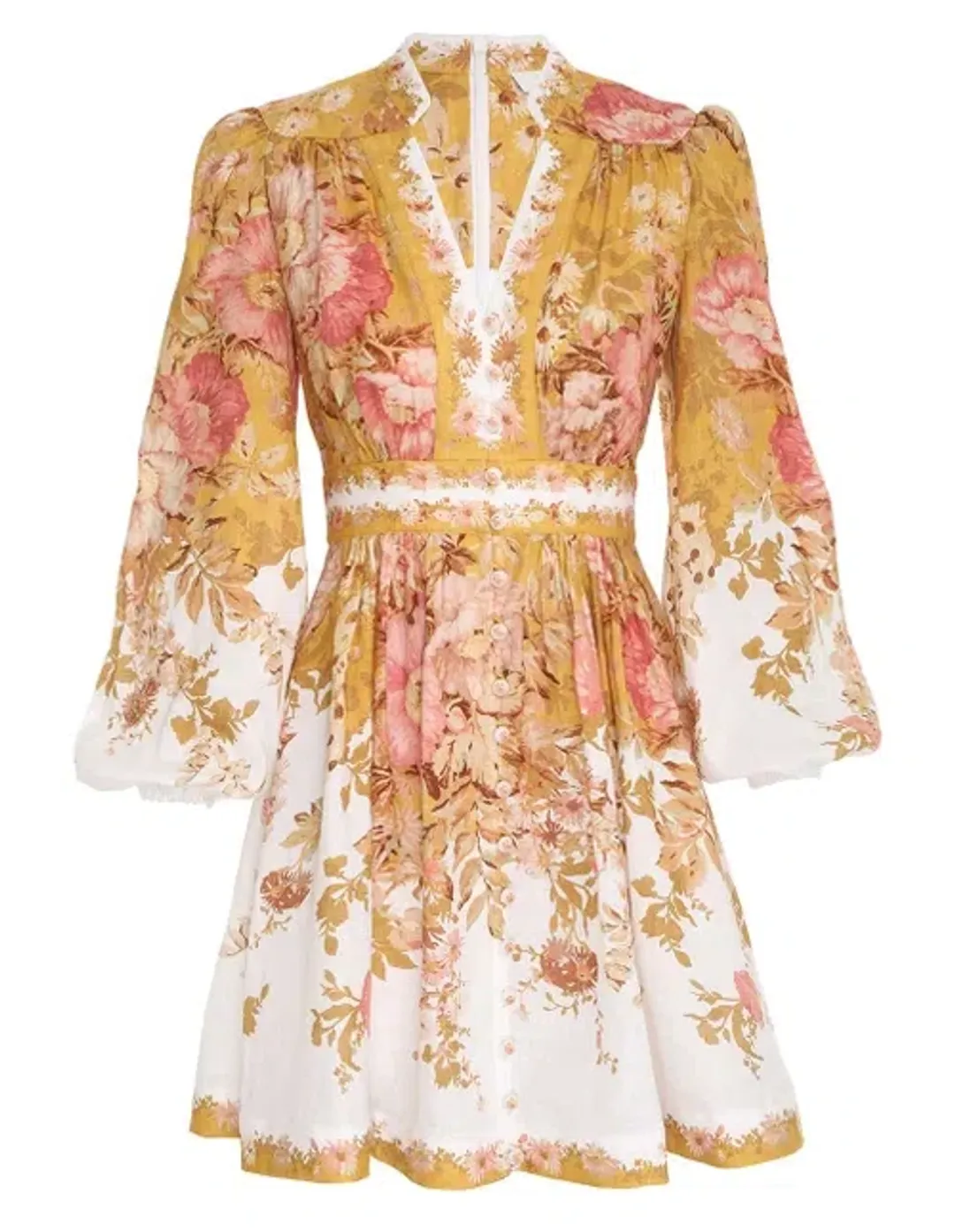 Zimmermann Pattie Plunge Mini Dress in Mustard Floral Size 3/Au 14 for rent on The Volte - main image
