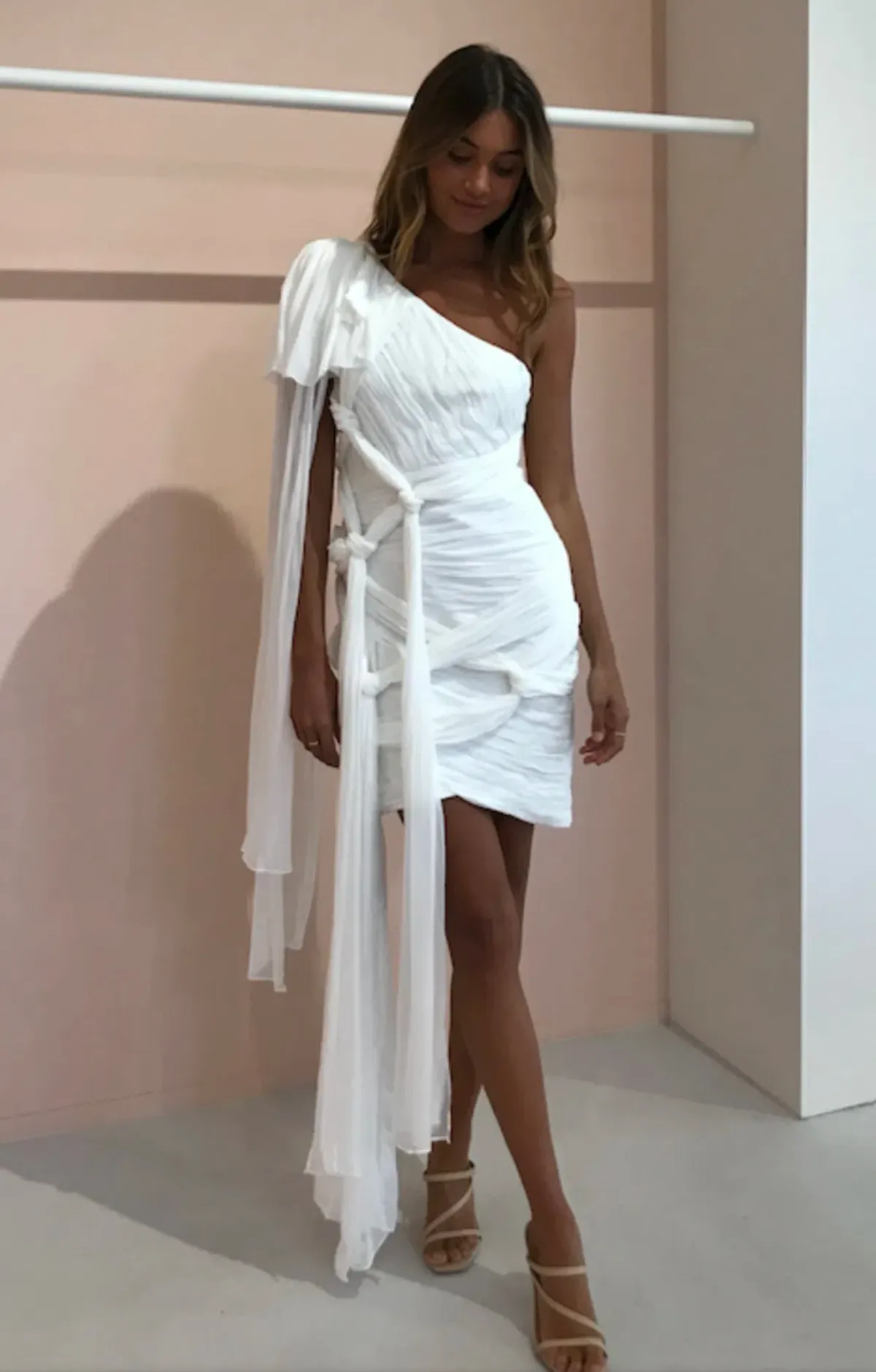 Thurley Crest One Shoulder Mini Dress White Size 10 - Image 1