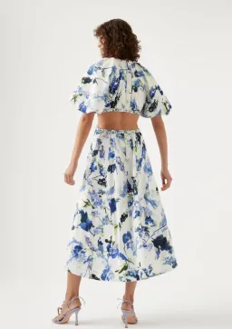 Aje Capucine Puff Sleeve Midi Dress Blue Floral Size 10 for rent on The Volte - image 3