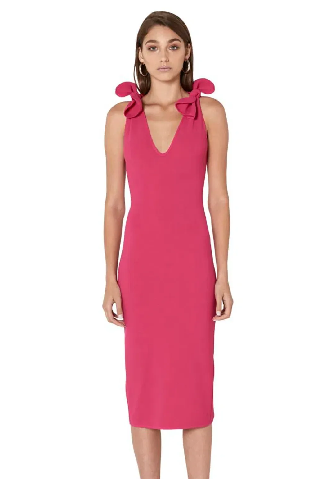 By Johnny V Neck Bow Shoulder Dress Pink Size 10 for rent on The Volte - main image